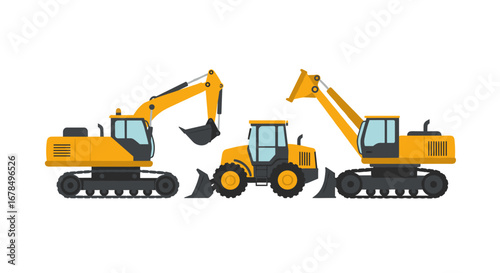Construction machinery icons: flat style excavator and bulldozer design