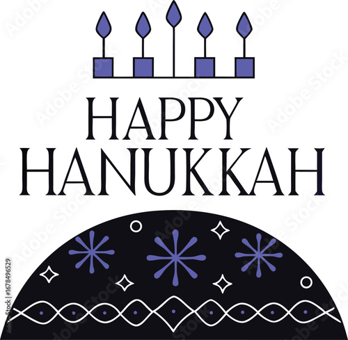Happy hanukkah greeting card with menorah and jewish symbols