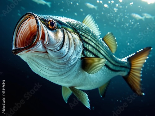 Striped Bass Fish Tail Close-up, Nature Detail