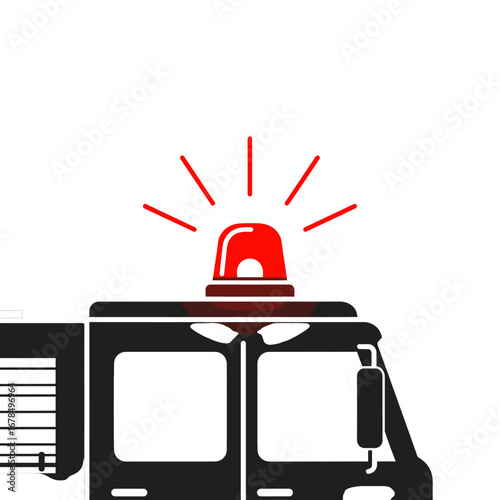 Emergency Firetruck with Red Siren on White Background Graphic Icon of Firefighting Apparatus