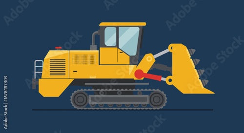 Flat design construction bulldozer on dark background