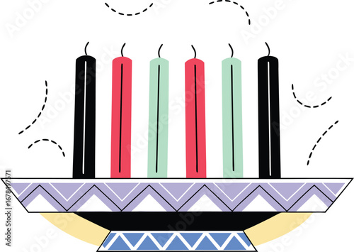 Kwanzaa kinara with candles, celebrating african american culture, heritage, and the seven principles