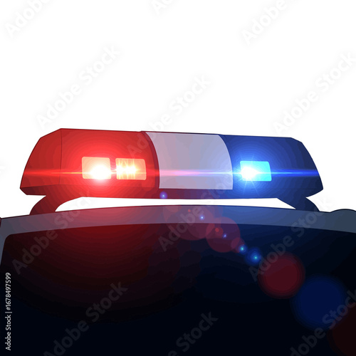 Close Up of Red and Blue Police Siren on Vehicle Against White Background Symbolizing Emergency Response and Law Enforcement