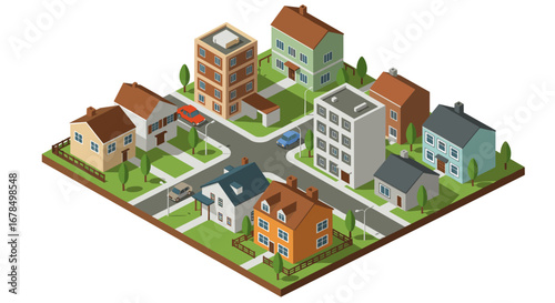 Isometric neighborhood with modern and traditional homes