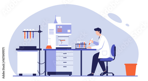 Scientist conducting research in modern laboratory with test tubes and equipment