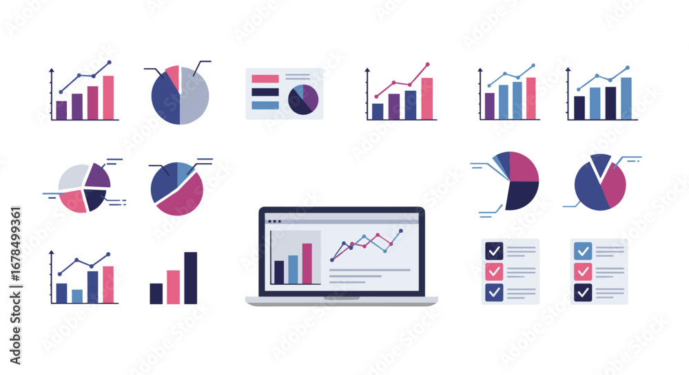 Obraz premium Modern flat design business analytics and data visualization icons