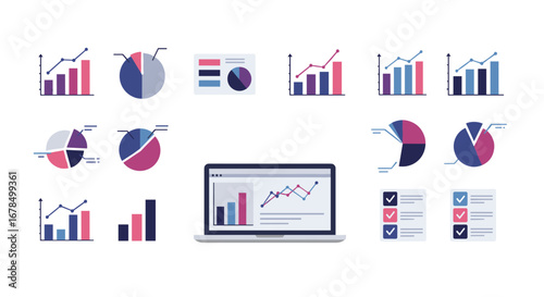 Modern flat design business analytics and data visualization icons