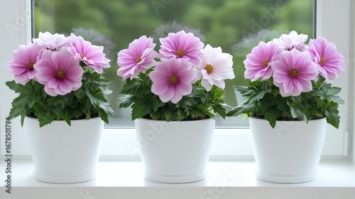 Wallpaper Mural Beautiful Pink and White Flowers in Pots by Bright Window Torontodigital.ca