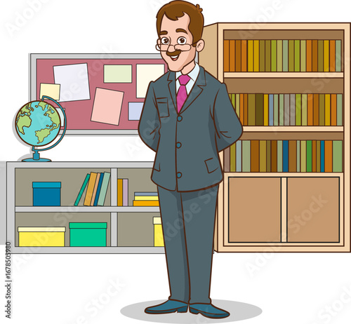 The young teacher is making a statement in front of the class.University or college teacher giving lecture in classroom
