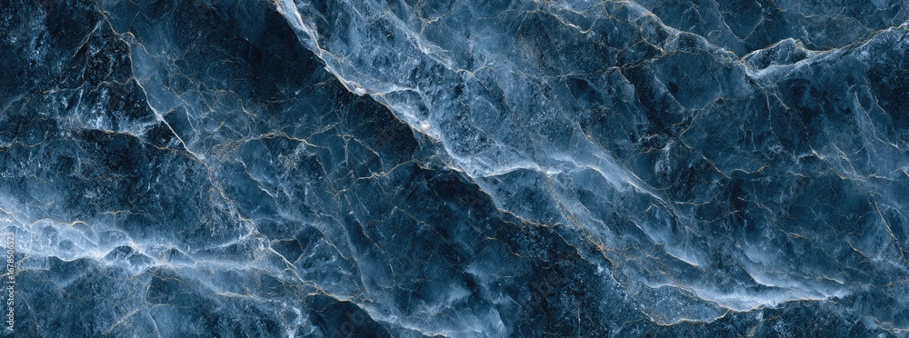Fototapeta premium Deep blue marble texture with golden veins
