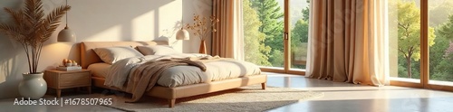 Serene bedroom designed for ultimate relaxation and wellbeing, featuring calming colors, soft textures, and natural light Ideal for promoting rest and rejuvenation , spa, relaxation, interior