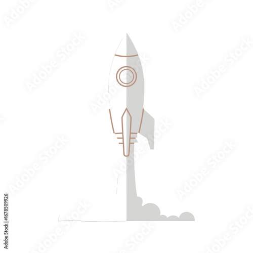 Rocket Ship Launching with Gray Smoke and White Background An Illustration