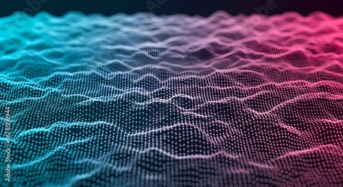 Wavy Dotted Grid Abstract in Gradient Blue and Pink on Black