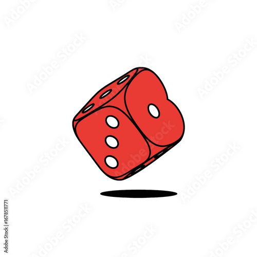 Red Dice with Black Shadow Floating on White Background Showing Three Dots and Six Dots Representing Gambling and Games of Chance