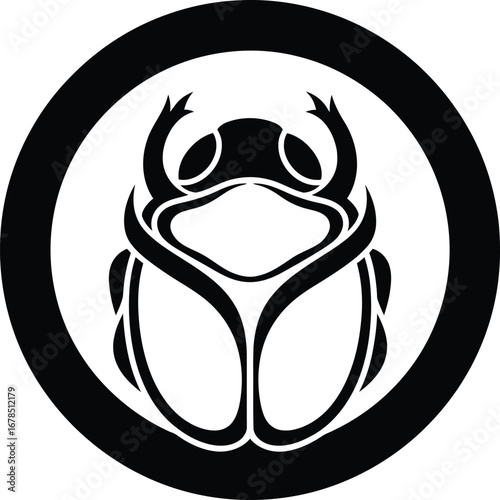 Stylized black scarab beetle emblem in circle