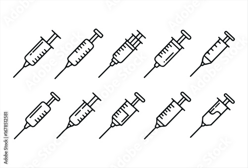 Black syringe icon set, ideal for healthcare, hospital, pharmacy, and immunization design projects