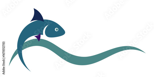 Symbol of a blue fish with wave.