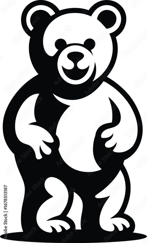 Obraz premium Stylized black and white teddy bear illustration with a plus sign