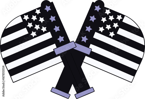 Two crossed american flags with stars and stripes for patriotic design and celebration