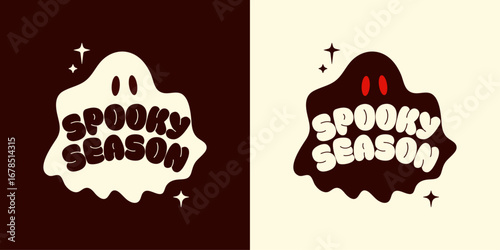 Spooky season. Phrase in a ghost shape. Halloween design for seasonal decorations.
