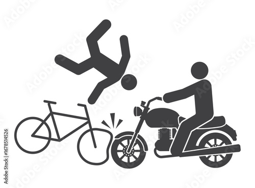 bicycle bike accident collision with motorcycle crash icon