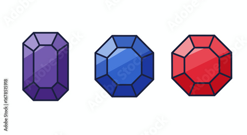 A vibrant vector illustration featuring a collection of uniquely shaped and colored diamonds, perfect for adding a touch of luxury to design projects.