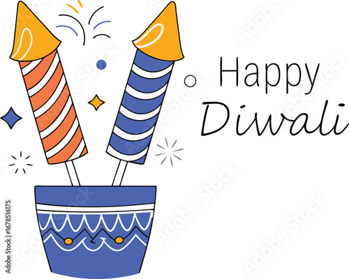 Happy diwali with fireworks and crackers