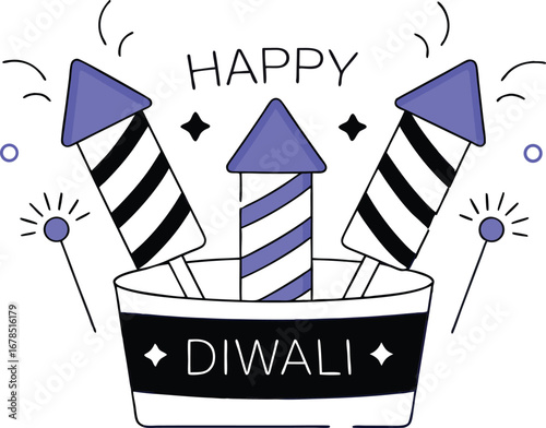 Happy diwali with fireworks and crackers