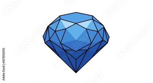 A stunning, faceted blue diamond vector illustration with a modern design, perfect for luxury brands, jewelry stores, or high-end product visuals on a clean background.