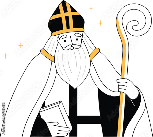 Illustration of saint nicholas holding a book and staff