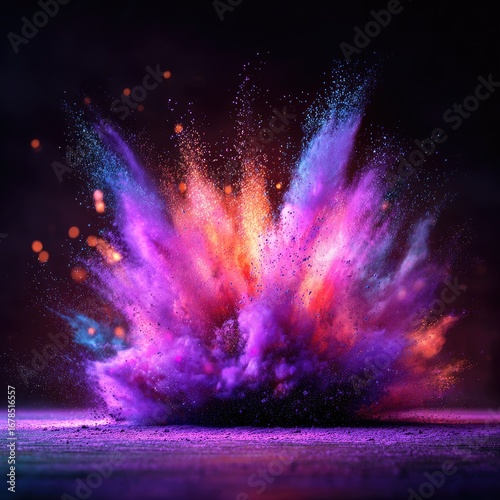 Vibrant explosion of colored powder