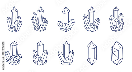 High-quality vector PNG illustrations of various diamonds and crystals, perfect for graphic design projects, websites, and presentations.  These detailed line art images offer versatility for