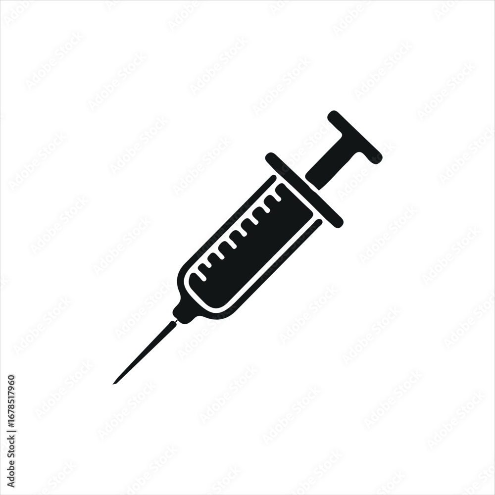 Flat syringe graphic, ideal for medical, hospital, or pharmaceutical design elements Flat syringe graphic, ideal for medical, hospital, or pharmaceutical design elements