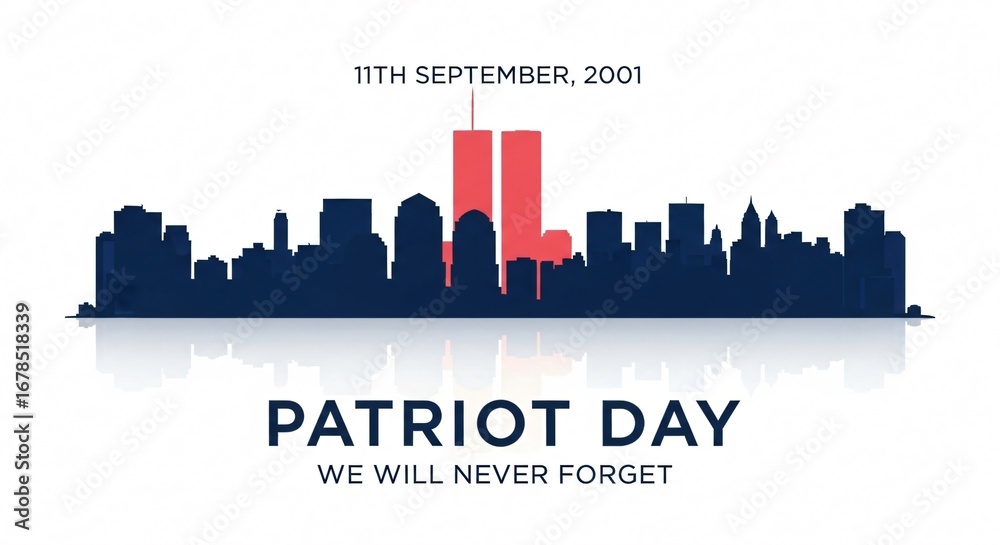Naklejka premium Patriot Day Remembrance: A City Silhouette Tribute to 9/11