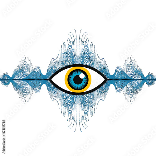 Abstract Eye with Blue Signal Waves Digital Graphic Design Illustration Modern Artistic Style Element on a White Background