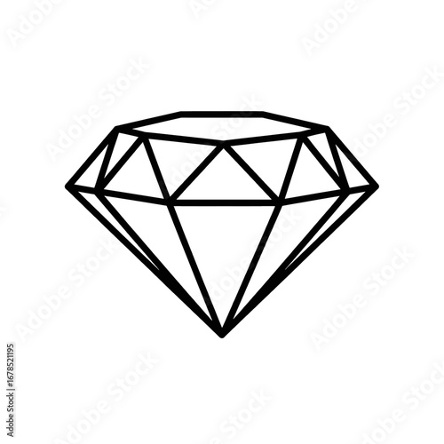 Line Drawing of a Diamond Shaped Gemstone Sparkling Against White Background Symbolizing Luxury and Elegance