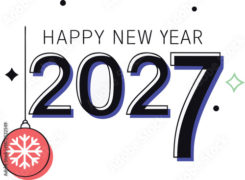 Happy new year 2027 with christmas ball to celebrate the new year in winter season