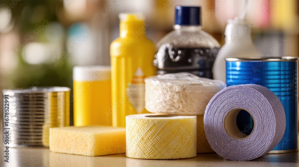 Naklejka premium Supplies are consumable items like paper, pens, or cleaning products essential for daily operations, keeping workplaces functional and organized. 