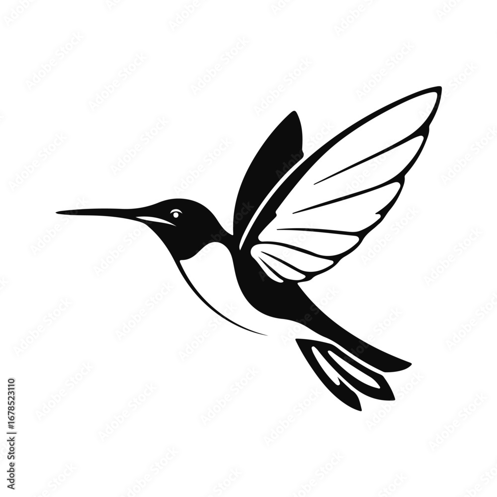Fototapeta premium Hummingbird vector illustration, flying bird logo design, small animal drawing, minimalist wildlife graphic