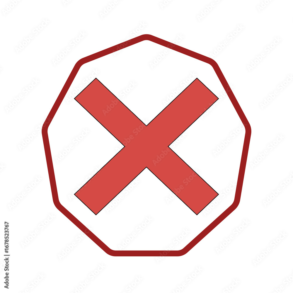 Obraz premium Red x inside octagonal border symbol