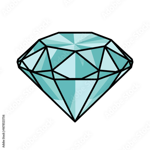 Isolated Teal Diamond Gemstone Precious Stone on White Background Detailed Facets and Geometric Shapes