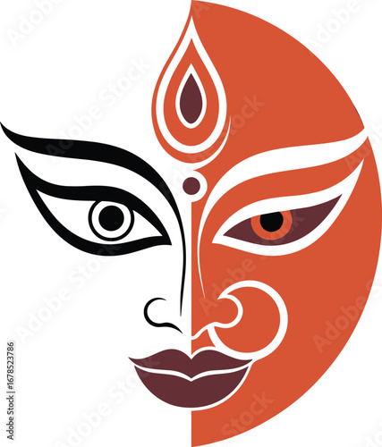Durga Face Icon Goddess Hindu Festival Culture Traditional Art Design