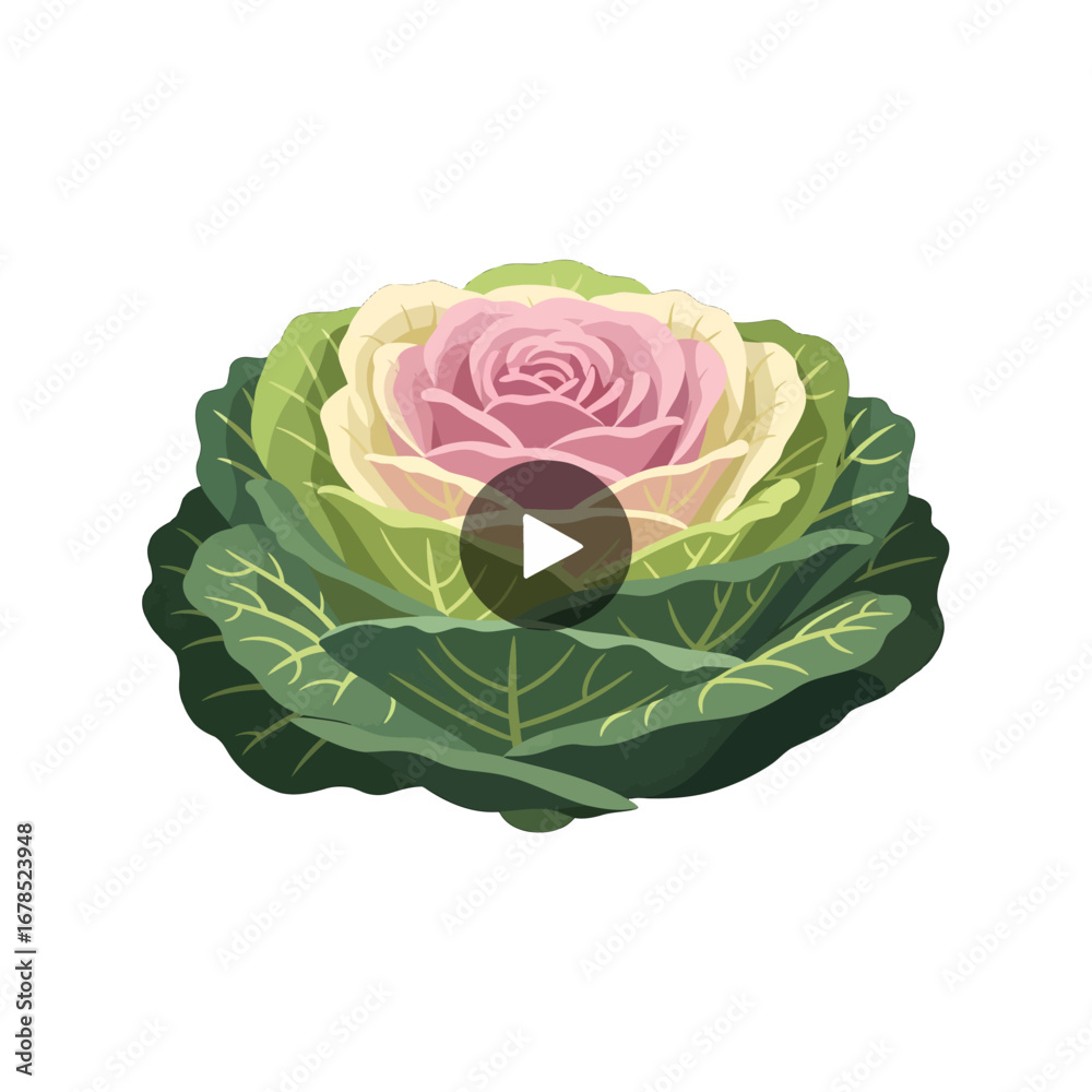 Obraz premium Ornamental Cabbage Pixel Art with Green and Pink Color Isolated on White Background