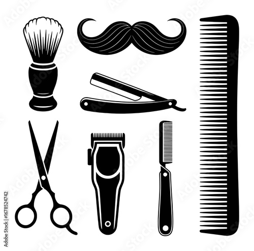 Collection of Barbershop Tools and Mustache Icon