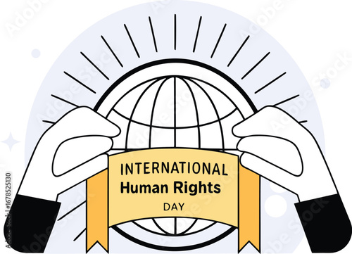 Illustration of hands holding international human rights day banner