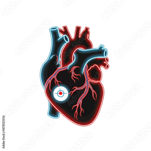 Anatomical Heart Illustration with Blue Outline and Red Accents on a White Background for Medical Study