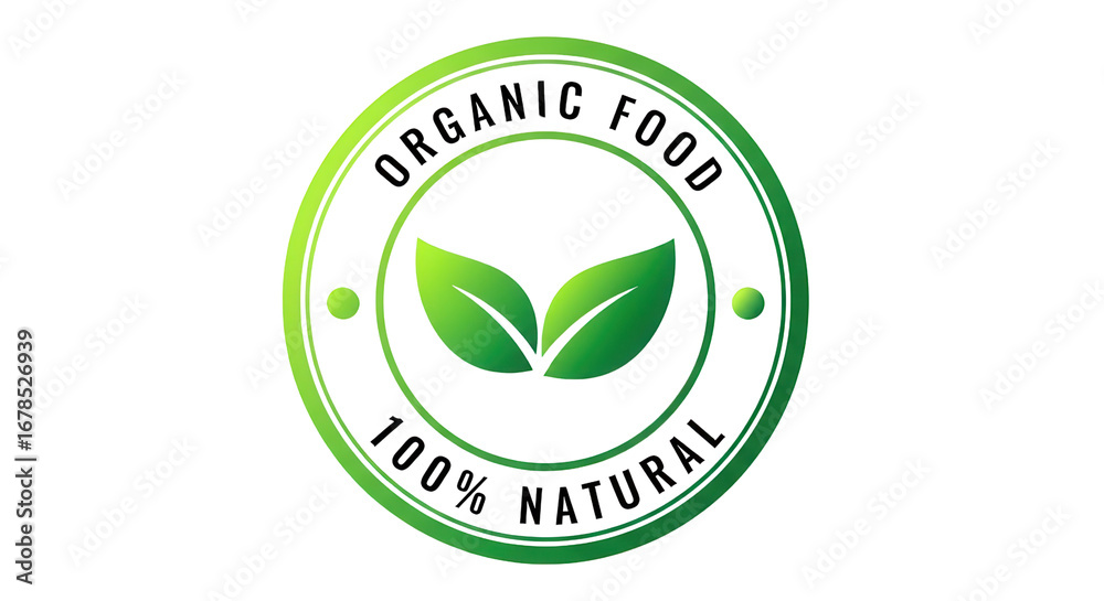 Organic food 100% natural logo for healthy lifestyle isolated PNG with Transparent Background
