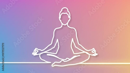 Minimalist Line Art Animation of a Person in a Lotus Yoga Pose with a Glowing Pulse