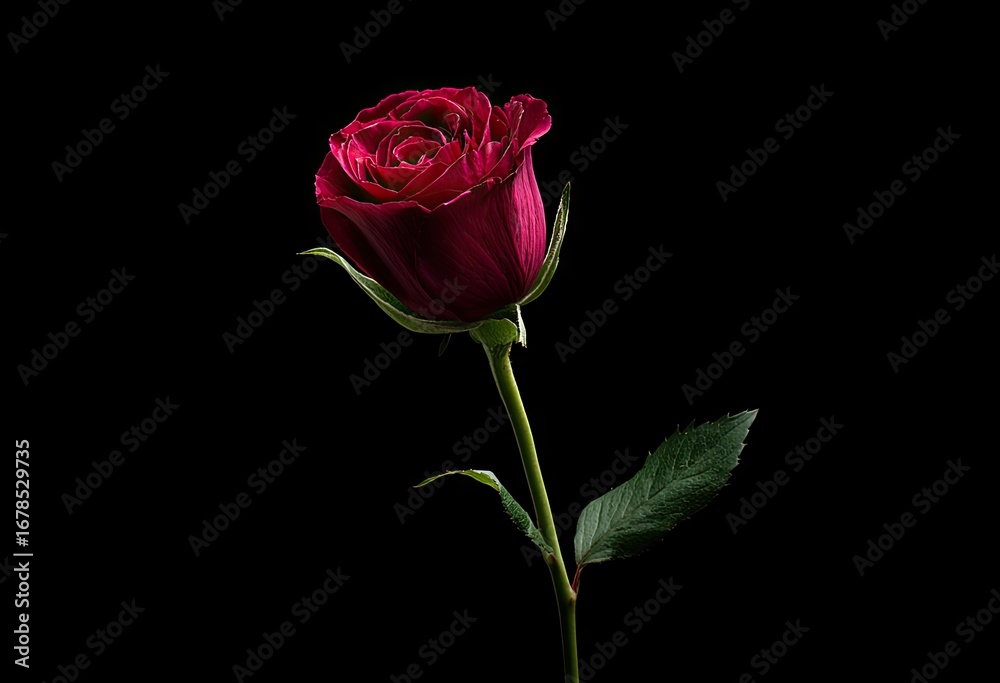 Naklejka premium Single Red Rose on Black