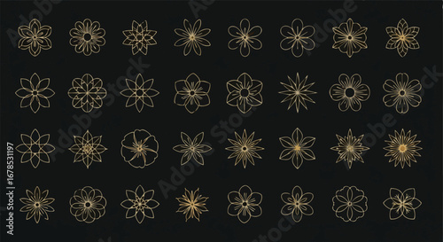 Elegant gold floral line art icons create a sophisticated aesthetic for any design project